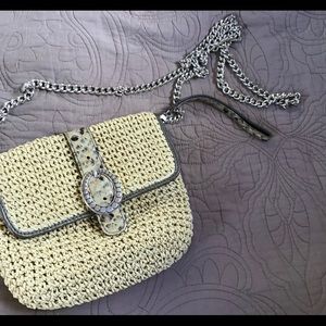 Brighton straw python leather cross boy/clutch